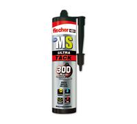 FISCHER, MS Ultra Tack Bianco Polimero Silicone Sigillante Adesivo per Riempimento di Crepe, Guarnizioni, Vasca, Finestre e Colla Forte (290 ml)