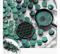 sigillare perline di cera, 100 pezzi di particelle di cera ottagonale timbro perline di ceralacca sigillo cera fai da te scrapbooking invito di nozze carta decorazione artigianato(Malachite green)