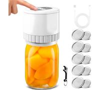 Sigillatore Sottovuoto Elettrico per Barattoli in Vetro - Macchina Automatica Portatile con 10 Coperchi Inclusi - Doppia Misura (Ø 6,8/8,3 cm) - Ideale per Conserve, Sottaceti e Alimenti Secchi