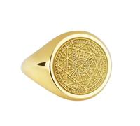 Sigillo dei sette in argento sterling 925 | Anello placcato in oro | Anelli con sigillo rotondi 14x14 mm | Misura della fascia US 5-12,5 Avelaibal | LKDR_0224