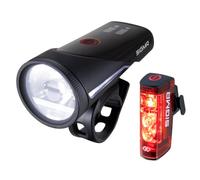 SIGMA Aura 100 + Hiro 50 Link | Set di illuminazione a LED con funzione | Conforme al codice della strada tedesco, fanale posteriore con luce freno e luce freno di emergenza, modalità auto con