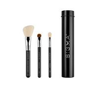 Sigma Beauty Travel Essential Trio, set di pennelli da trucco per fondotinta, cipria, ombretto, 3 pennelli con supporto in latta, sicuri sulla pelle, vegani, da viaggio, nero