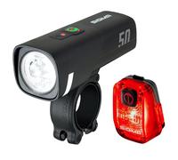 SIGMA Kit luci per bici a LED Aura 50 / Hiro 10 | con USB-C | Luci anteriori e posteriori a batteria | Kit di luci ricaricabili e resistenti alle intemperie