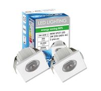 SIGMALED LIGHTING, MINI SPOT LED 3W, Dimmerabile, 300lumen, Luce Naturale 4000K, Faretto QUADRO incasso, 220V / 240V AC Driver NON NECESSARIO, 35x35x25mm, 2 Spots (1 scatola da 2 pezzi)