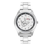 Sign Language I Love You, orologio casual da uomo, con cinturino in acciaio inox, in lega, al quarzo, Stile:, regular