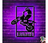 Sign neon di decorazioni per piloti motocross personalizzati, segno di metallo motociclistico personalizzato con arte della parete del decorativo a luce notturna a LED, regalo di compleanno di Natale