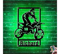 Sign neon di decorazioni per piloti motocross personalizzati, segno di metallo motociclistico personalizzato con arte della parete del decorativo a luce notturna a LED, regalo di compleanno di Natale