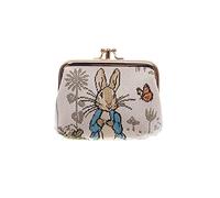 Signare Arazzo carino squisito doppio tasca bacio serratura portamonete per le donne con animali e animali domestici design (Peter Rabbit)