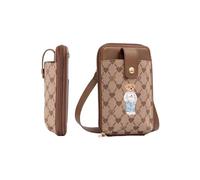 Signare London Borsa a tracolla da donna per smartphone, con monogramma a cuore beige con orsacchiotto ricamato - Mini borsa per telefono e carte di credito con tasca frontale a scatto, scomparto con