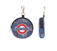 Signare London Portamonete rotondo da donna - Londra Underground Piccadilly Moquette 'Mind The Gap' design - Mini astuccio con cerniera con clip - piccolo portamonete e ciondolo per borsa per