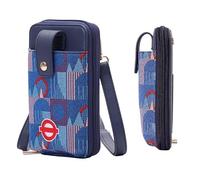 Signare London TfL - Borsa a tracolla da donna, con licenza ufficiale Piccadilly Moquette, design con logo rotondo rosso ricamato, mini borsa per telefono con scomparti per schede, tasca con cerniera