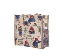 Signare Paddington Bear - Borsa a tracolla riutilizzabile in tessuto arazzo blu beige - Taglia unica 30 cm (H) x 30 cm (W) x 14 cm (D) | Tasca laterale in rete, scomparto esterno con cerniera e manici