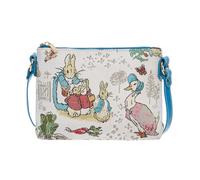 Signare Peter Rabbit - Borsa a tracolla da donna, con tracolla da 56 cm, chiusura con zip, tasca interna aggiuntiva e tasca con cerniera per riporre oggetti, Beige, Rosso, Blu, Verde, 25cm (W) x 19cm