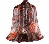 Signare Sciarpa di seta da donna con stampa floreale ad acquerello elegante leggera alla moda (marrone) (dimensioni: 53 cm x 190 cm)