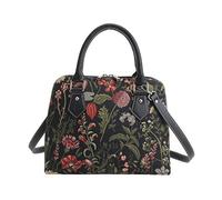 Signare Tapestry Arazzo Top Handle borsa borse donna, borsa donna tracolla con Disegni da Giardino (Mattina Giardino Nero)