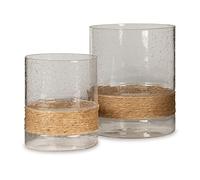 Signature Design by Ashley Eudocia Coastal - Set di 2 portacandele in vetro con base in corda, trasparente e marrone