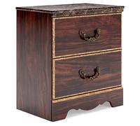 Signature Design by Ashley Glosmount - Comodino classico a 2 cassetti, con porte USB e arresto di sicurezza, altezza 67,5 cm, marrone scuro e giallo