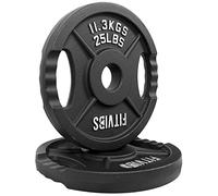 Signature Fitness Olympic - Piastra in ghisa da 5,1 cm, per allenamento di forza e sollevamento pesi, stile a due fori, 11,3 kg, coppia