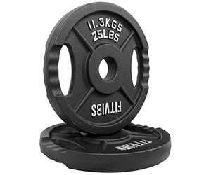 Signature Fitness Olympic - Piastra in ghisa da 5,1 cm, per allenamento di forza e sollevamento pesi, stile a due fori, 11,3 kg, coppia