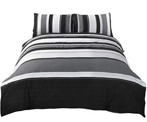 Signature, Rapport Striped Grey, copripiumino trapuntato king size e 2 set federa per adulti, cotone e poliestere