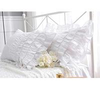 Significato 4 federe bianche per cuscini con volant e pizzico di volant plissettate per letto king size, in puro cotone, 50 x 90 cm, 2 pezzi Boudoir di lusso principessa