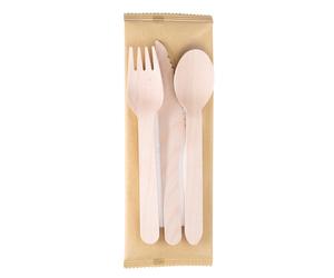 Signor Bio - WCB011BIO100B - Tris posate monouso - con tovagliolo - 16 cm - legno - Signor Bio - conf. 100 pezzi - 96707 - Conf. da 1 Pz. - WCB011BIO100B