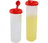 SIGNORA WARE Set di 2 bottiglie per olio e aceto, grandi bottiglie dispenser per olio d'oliva, contenitori in plastica per condimenti, coperchi ermetici a tenuta stagna, beccuccio antigoccia, bocca