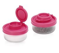 Signora Ware Set di 2 mini sale e pepe, trasparenti, con coperchio rosso, senza BPA, in plastica, per il pranzo, campeggio, picnic, all'aperto, cucina, viaggio