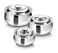 SIGNORA WARE Set di 3 grandi casseruole isolate con coperchio, in acciaio inox, per scaldavivande e insalata, contenitore termico per alimenti caldi, set regalo per mamme