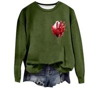 Signore 2024 Halloween Inverno Impronte delle mani che coprono il cuore Top Sportivo Stampato Senza Cappello Abbigliamento, verde, L