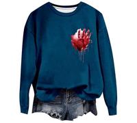 Signore 2024 Halloween Inverno Impronte delle mani che coprono il cuore Top Sportivo Stampato Senza Cappello Abbigliamento, Blu, L