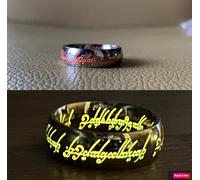 Signore Degli Anelli: Anello Acciaio Oro/Blu Elfico Fosforescente Glow / Notte