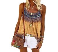 Signore Halter Top senza maniche Crewneck stampato Camicia Spaghetti Strap Canotta Casual Loose Resort Style Tops (S)
