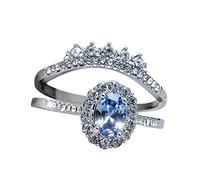Signore Moda Argento Ovale Lago Blu Zircone Anello Proposta Coppia Anello Set Accessori Cerchio Anelli, 7, Metallo, Senza pietre preziose, 7, Metallo, Nessuna pietra preziosa