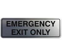 Signs ByLITA Cartello standard con scritta "Emergency Exit Only", facile da installare, durevole, da parete o porta, argento spazzolato, piccolo