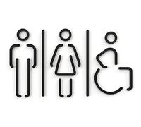 Signs - Pittogrammi a rilievo, sottili, adesivi. Simboli bagno Uomo Donna Disabile (15 cm) - Cartelli servizi igienici SA151 (1 Uomo + 1 Donna + 1 Disabile, Nero)