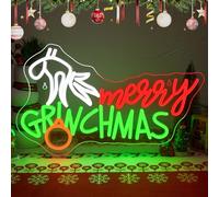 SIGNSHIP allegra Grinchmas Neon Segni Rosso e Verde Lettere allegre Grinchmas Neon Luce con Interruttore Novità Illuminazione per Festa di Natale Capodanno