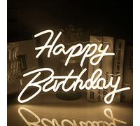 SIGNSHIP Happy Birthday Neon Sign Luce al neon LED bianca calda Decorazione da parete per la casa Camera da letto Bar Club Decorazione per feste di compleanno con USB Power Regalo di compleanno