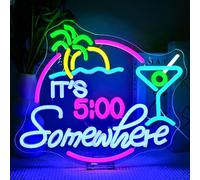 SIGNSHIP It's 5 o'clock Somewhere Neon Led Palme Scritte Neon per Bar,Festa | Tropical Bar Insegne Luminose USB 5 Livelli Dimmerabili Regalo per Proprietari Pub, Scritta Led per Feste Estive,Ristoranti