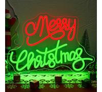 SIGNSHIP Merry Christmas - Targa al neon rossa e verde, con lettere di Natale, luci al neon, in acrilico, dimmerabile, con interruttore, illuminazione per decorazione da parete