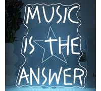 SIGNSHIP Music Is The Answer Scritte Neon,Scritta Led A Pentagramma Dimmerabile Per Decor,Insegne Luminose Musicale,Decor Di Insegna Neon Per Soggiorno,Camera Da Letto,Bar,Festa,Sala Prove,Regalo