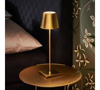 SIGOR Nuindie - Lampada da tavolo dimmerabile a LED ricaricabile, per interni ed esterni, IP54 resistente agli spruzzi, altezza 38 cm, ricaricabile con USB-C, durata della luce 12 ore, oro