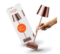 SIGOR Nuindie 2.0 - Lampada da tavolo a LED dimmerabile, per interni ed esterni, IP54, resistente agli spruzzi, altezza 38 cm, ricaricabile con USB-C, durata 12 ore, colore rame