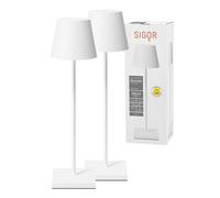SIGOR Nuindie 2.0 - Lampada da tavolo a LED dimmerabile, per interni ed esterni, IP54, resistente agli spruzzi, altezza 38 cm, ricaricabile con USB-C, durata 12 ore, bianco neve