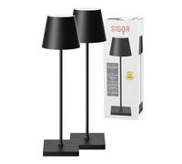 SIGOR Nuindie 2.0 - Set di 2 lampade da tavolo a batteria, colore: nero notte