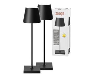 SIGOR Nuindie 2.0 - Set di 2 lampade da tavolo a batteria, colore: nero notte