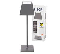 SIGOR Nuindie - Lampada da tavalo a batteria LED dimmerabile per interni ed esterni, altezza 37 cm, ricaricabile con Easy-Connect, durata luce 24 ore, Grigio grafite