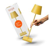 SIGOR Nuindie - Lampada da tavolo a LED dimmerabile, per interni ed esterni, IP54, resistente agli spruzzi, altezza 38 cm, ricaricabile con USB-C, durata 12 ore, colore giallo sole, 4546001