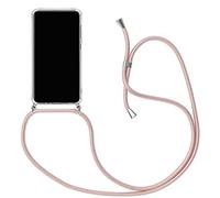 SiGrid Laccio Cover per Oppo A9 2020, Custodia per Il Telefono in Silicone Trasparente con Cinturino in Regolabile Cordino, Corner Cushion Shock Absorption Case Elegante Necklace Case, Rose Oro