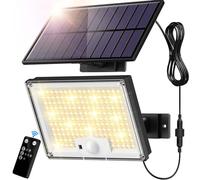 SIGRILL Faretti Solari a LED da Esterno, 172 LED Luce Solare LED Esterno con Sensore di Movimento, IP65 Impermeabile Luci Solari da Esterno con Telecomando, Lampade Solari